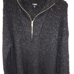 Express Black Textured Zip-Up Sweater